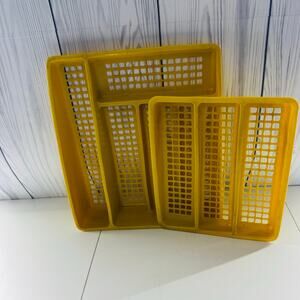 Vintage Deka Plastics No. 195 & 197 2 Piece Stacking Cutlery Utensil Tray Yellow